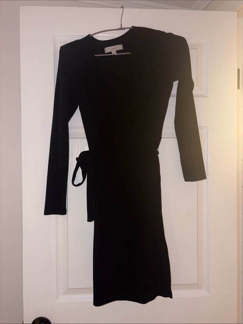 LOFT Black Long-Sleeve Wrap-Style Dress